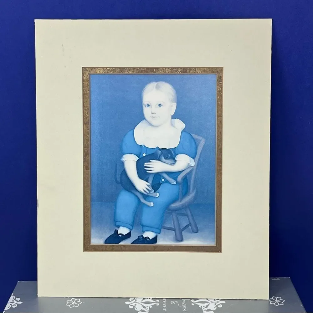 Folk Art Portrait Prints circa 1838 Boy w/ puppy Girl w/ doll 11x9 unframed